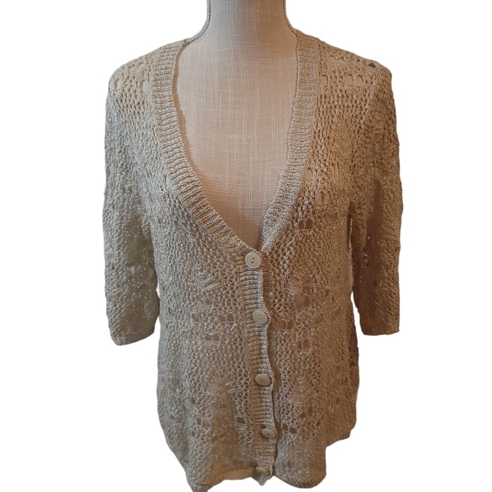 BKE Boutiqe Cream Crochet Cardigan/Netting Open Stitch Sweater Size Medium